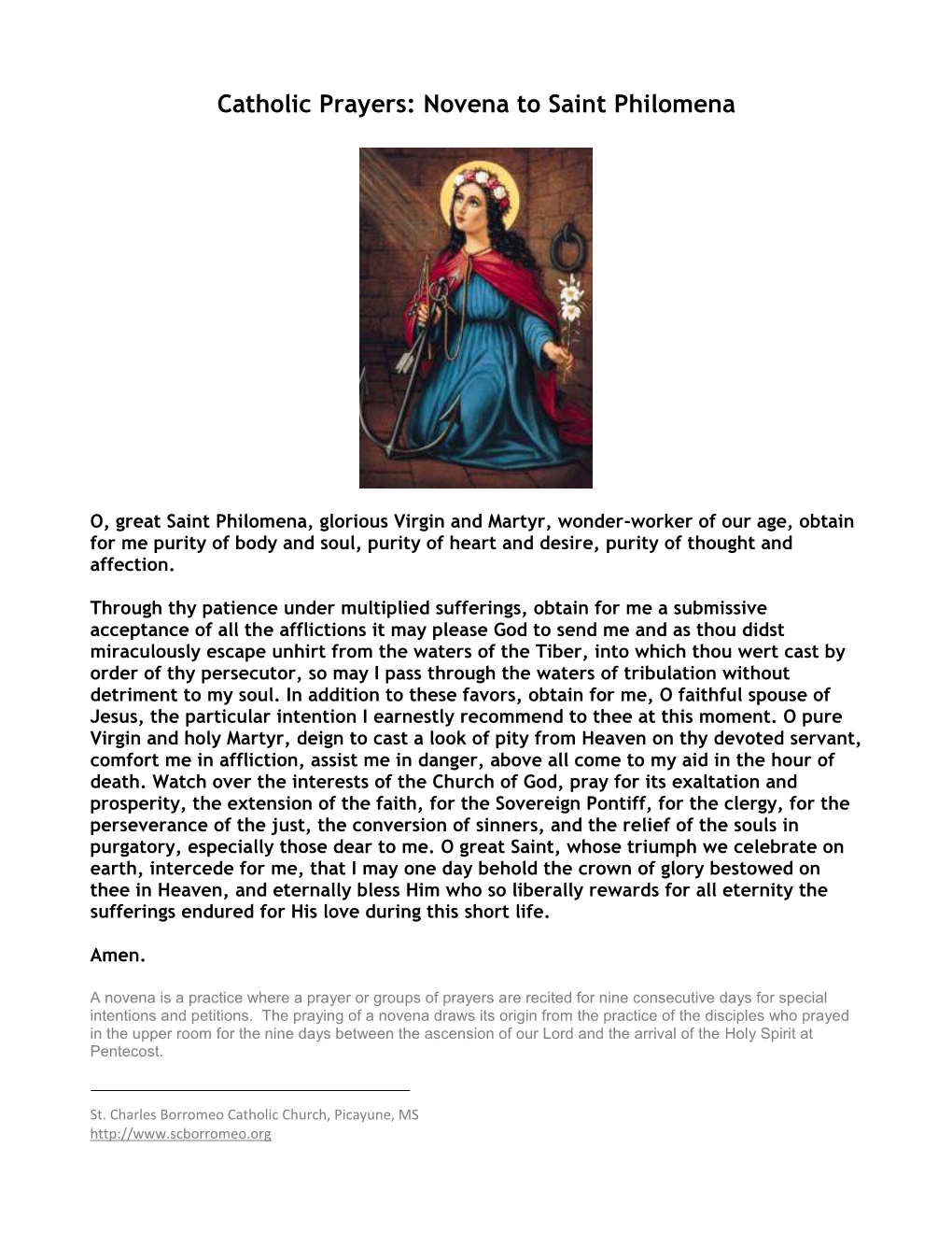 Novena to Saint Philomena