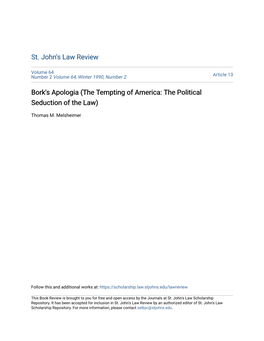 Bork's Apologia (The Tempting of America: the Political Seduction of the Law)