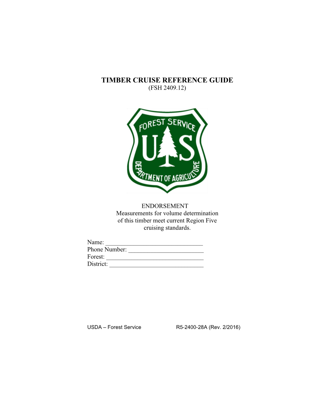 Timber Cruise Reference Guide (Fsh 2409.12)