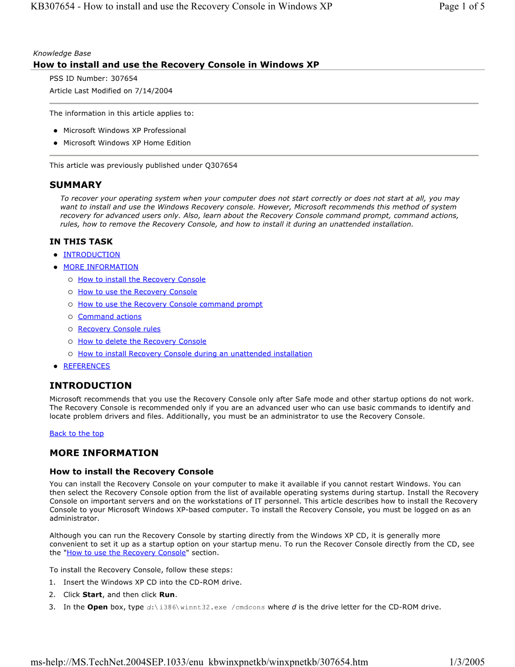 How to Install and Use the Recovery Console in Windows XP Page 1 of 5