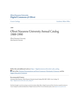 Olivet Nazarene University Annual Catalog 1989-1990 Olivet Nazarene University Olivet Nazarene University