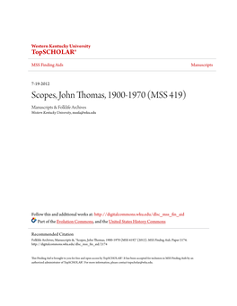 MSS 419 SCOPES, John Thomas, 1900-1970