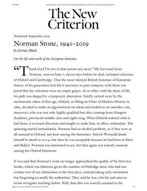 Norman Stone, 1941–2019 by Jeremy Black Published in the New Criterion September 2019