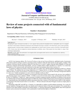 Review of Some Projects Connected with of Fundamental Laws of Physics