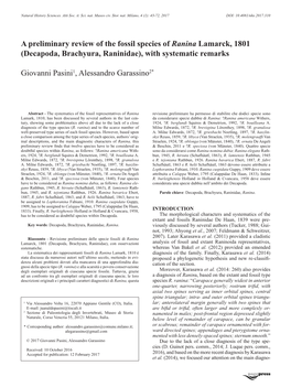 A Preliminary Review of the Fossil Species of Ranina Lamarck, 1801 (Decapoda, Brachyura, Raninidae), with Systematic Remarks