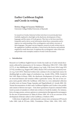 Earlier Caribbean English and Creole in Writing