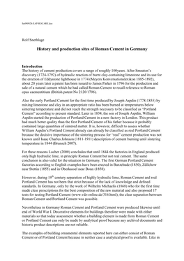 History and Production Sites of Roman Cement in Germany