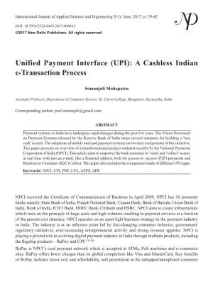 (UPI): a Cashless Indian E-Transaction Process