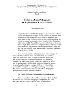 Following Christ's Example: an Exposition of 1 Peter 2:21-25