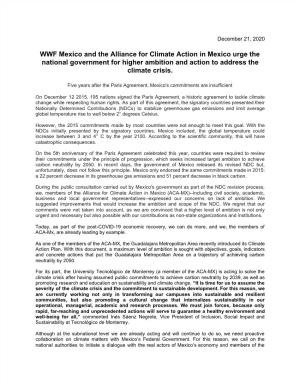 WWF Mexico and the Alliance for Climate Action in Mexico Urge the National Government for Higher Ambition and Action to Address the Climate Crisis