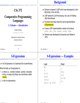Csc 372 Comparative Programming Languages Background S-Expressions S-Expressions