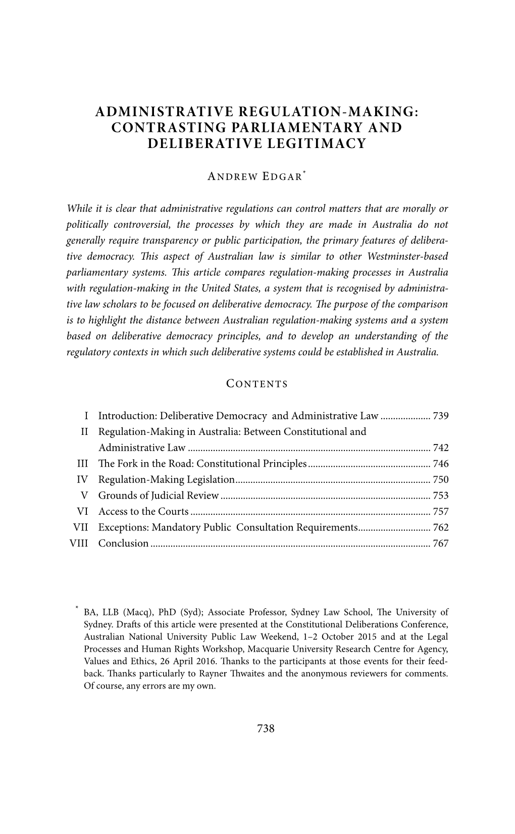 Administrative Regulation-Making: Contrasting Parliamentary and Deliberative Legitimacy