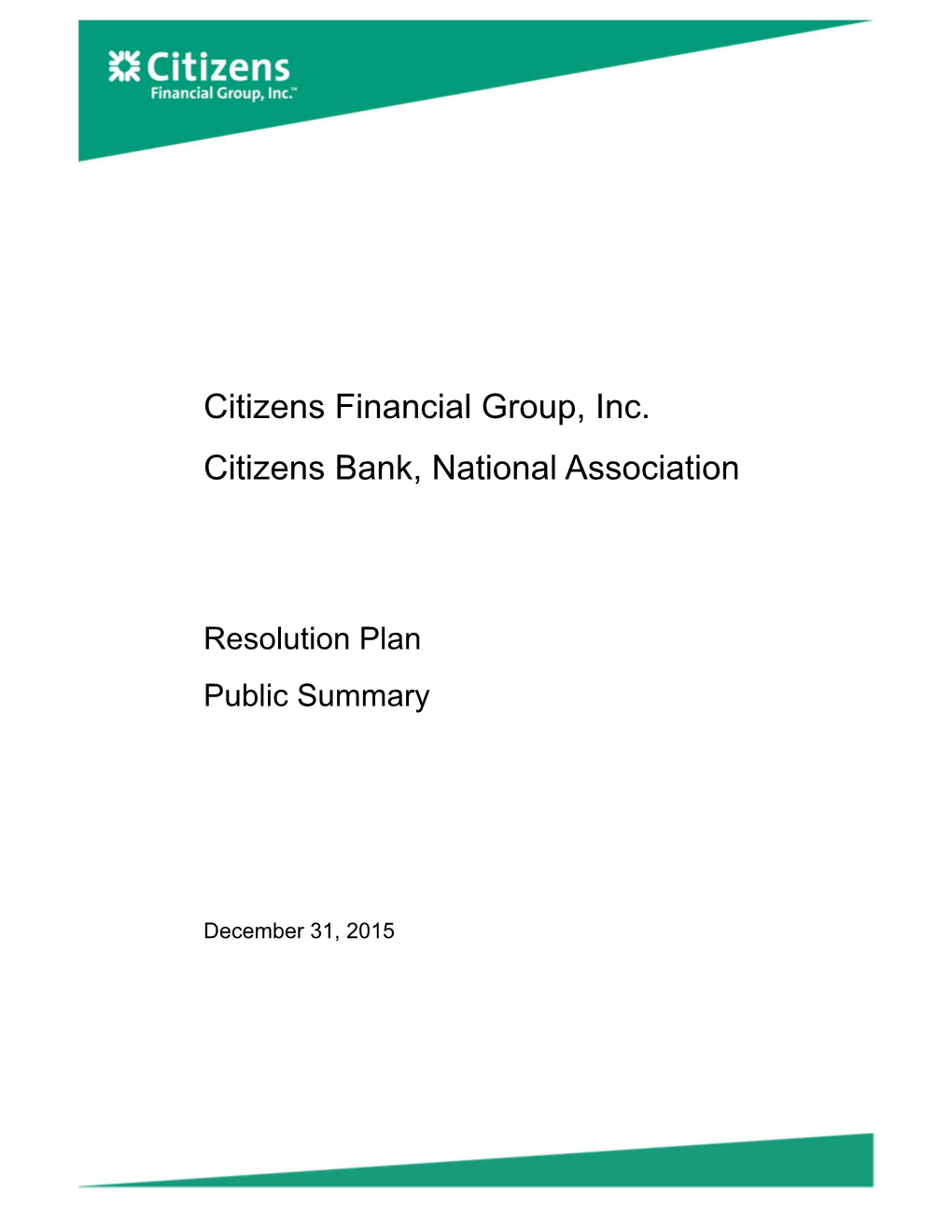 2015 Citizens Bank IDI Resolution Plan