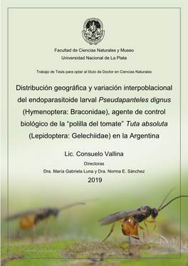 Hymenoptera: Braconidae), Agente De Control Biológico De La “Polilla Del Tomate” Tuta Absoluta (Lepidoptera: Gelechiidae) En La Argentina