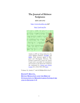 Divine Mediation and the Rise of Civilization in Mesopotamian Literature and in Genesis 1–11
