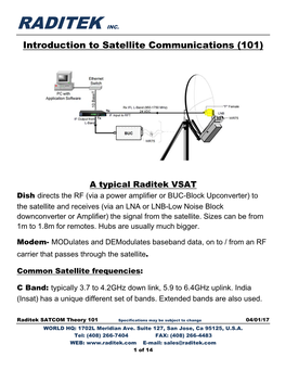Raditek SATCOM Theory 101 Specifications May Be Subject to Change 04/01/17 WORLD HQ: 1702L Meridian Ave