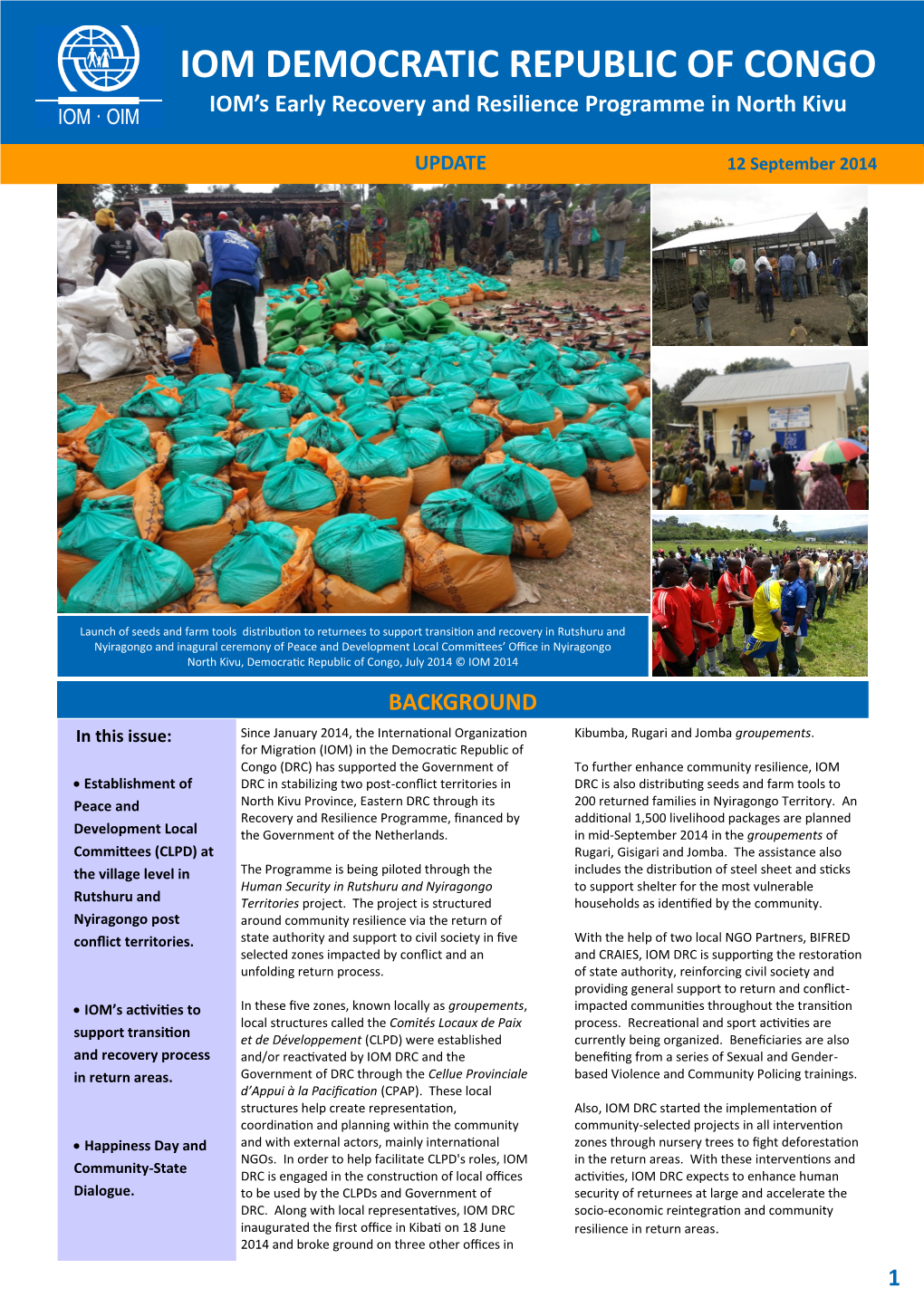 IOM's Early Recovery and Resilience Programme in North Kivu