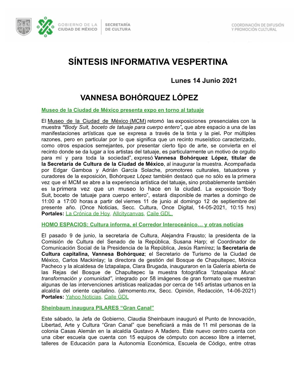 Síntesis Informativa Vespertina