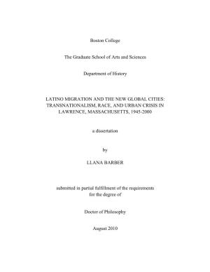 Latino Migration and the New Global Cities: Transnationalism, Race, and Urban Crisis in Lawrence, Massachusetts, 1945-2000