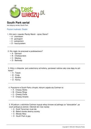South Park Serial Test Dotyczy Serialu South Park