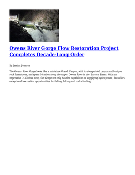 Owens River Gorge Flow Restoration Project Completes Decade-Long Order