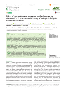 Effect of Coagulation and Sonication on the Dissolved Air Flotation (DAF) Process for Thickening of Biological Sludge in Wastewater Treatment