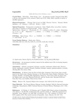 Legrandite Zn2(Aso4)(OH) • H2O C 2001-2005 Mineral Data Publishing, Version 1