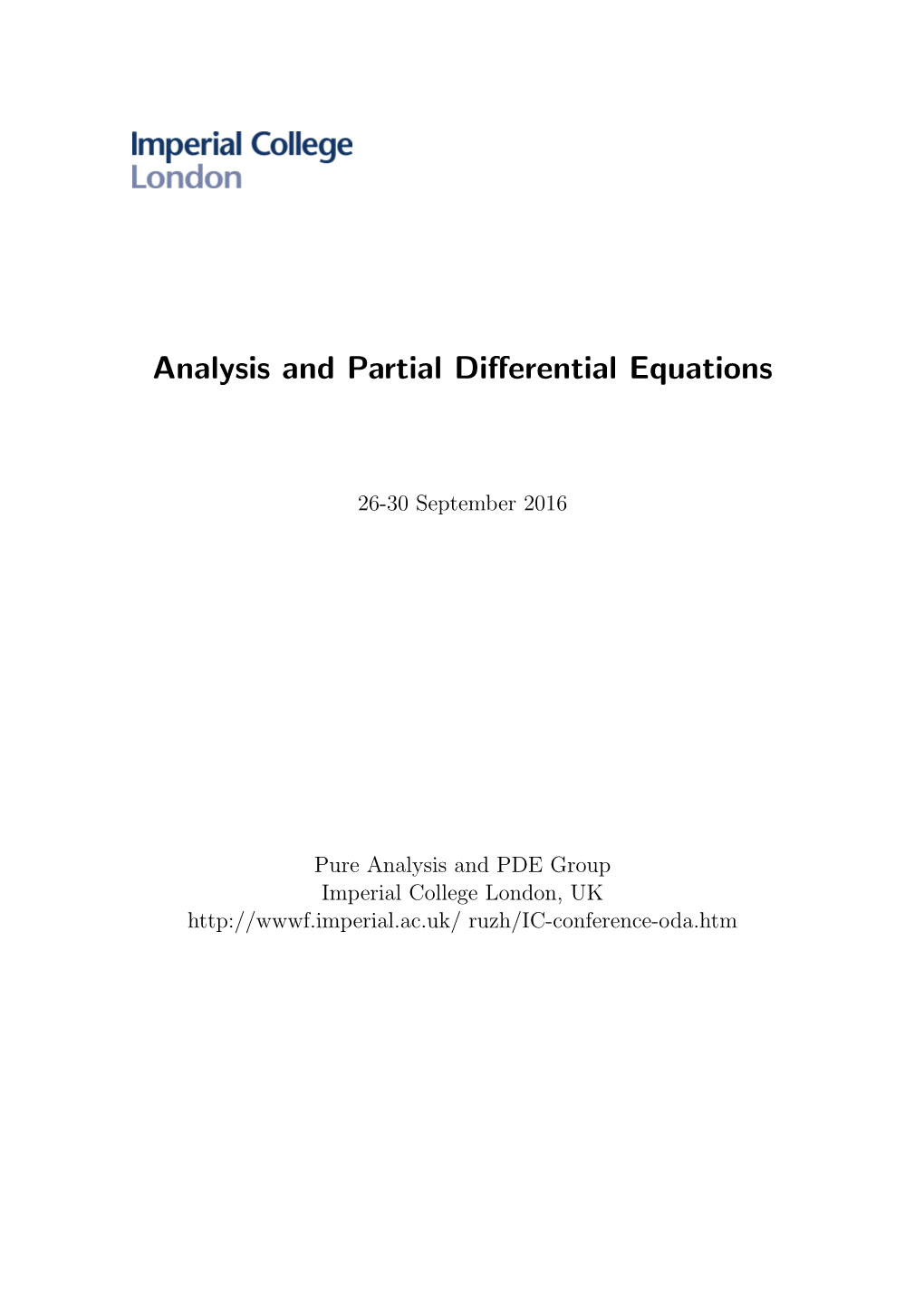 Analysis and Partial Differential Equations