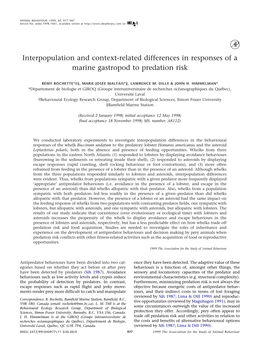 Interpopulation and Context-Related Differences in Responses of a Marine Gastropod to Predation Risk