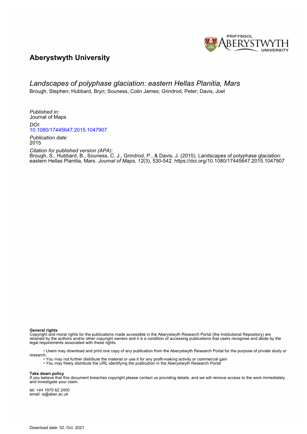 Eastern Hellas Planitia, Mars Brough, Stephen; Hubbard, Bryn; Souness, Colin James; Grindrod, Peter; Davis, Joel