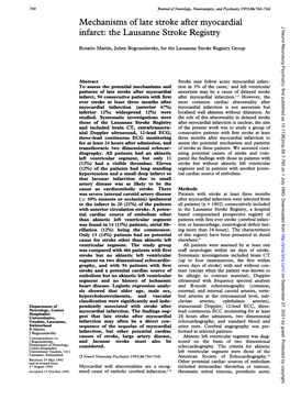 Mechanisms of Late Stroke After Myocardial J Neurol Neurosurg Psychiatry: First Published As 10.1136/Jnnp.56.7.760 on 1 July 1993