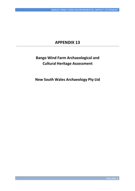 Bango Wind Farm Archaeological and Cultural Heritage Assessment New