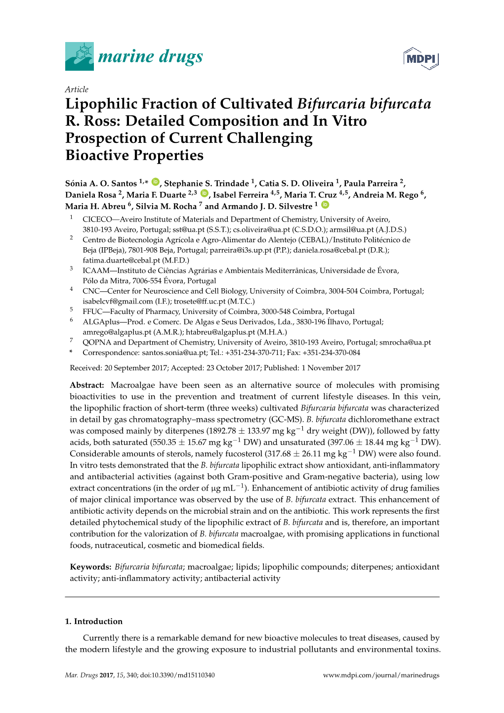 Lipophilic Fraction of Cultivated Bifurcaria Bifurcata R