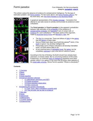 Fermi Paradox from Wikipedia, the Free Encyclopedia Jump To: Navigation, Search