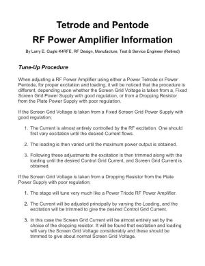 Tetrode and Pentode RF Power Amplifier Information
