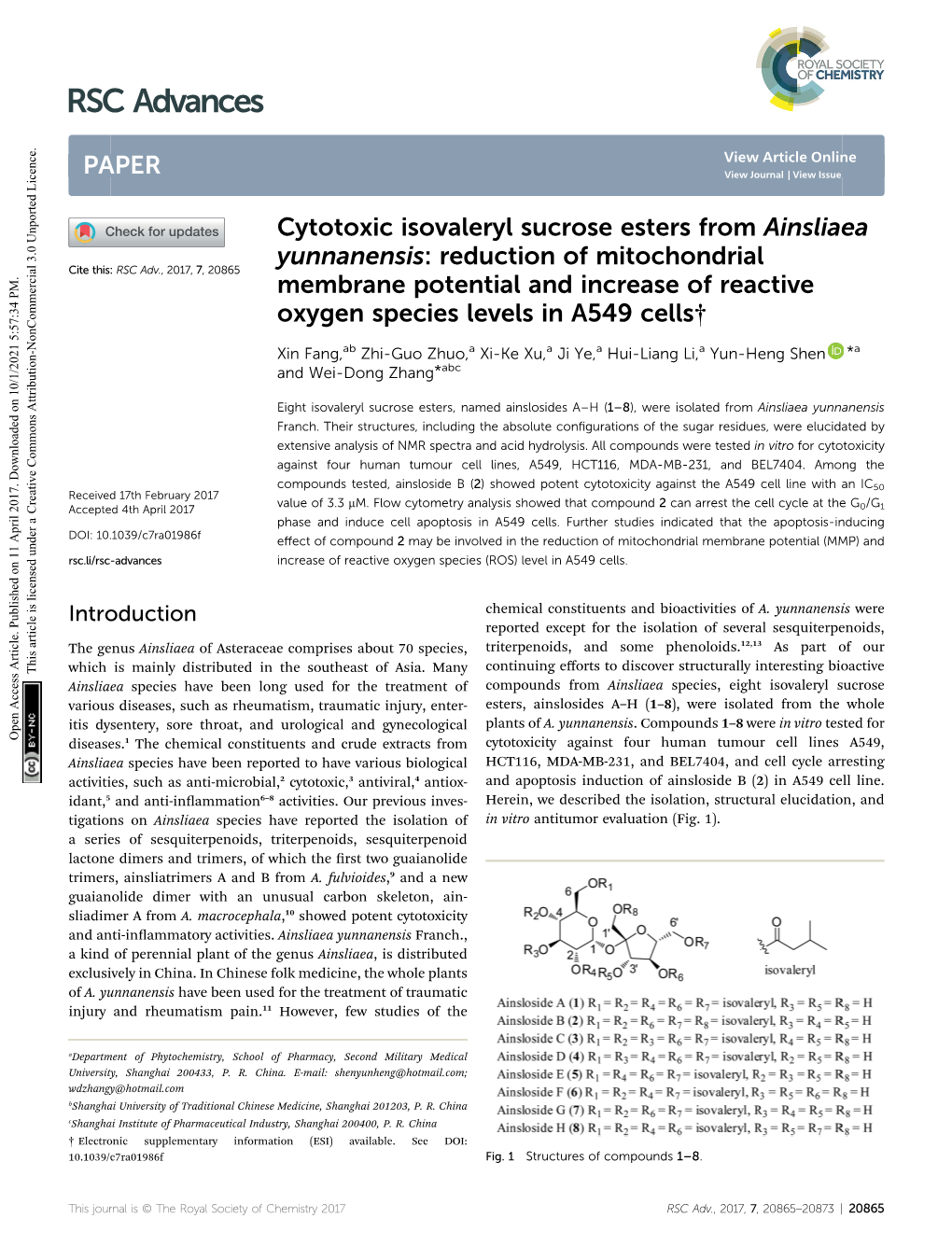 Cytotoxic Isovaleryl Sucrose Esters from Ainsliaea