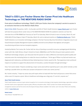 Title21's CEO Lynn Fischer Shares Her Career Pivot Into Healthcare