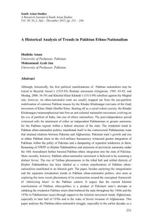 A Historical Analysis of Trends in Pakhtun Ethno-Nationalism