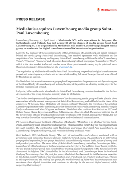 Mediahuis Acquires Luxembourg Media Group Saint- Paul Luxembourg