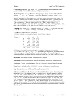 Rathite Ag2pb12-Xtlx/2As18+X/2S40