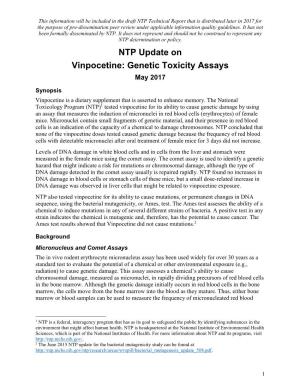 NTP Update on Vinpocetine: Genetic Toxicity Assays; May 2017