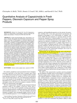 Quantitative Analysis of Capsaicinoids in Fresh Peppers, Oleoresin Capsicum and Pepper Spray Products