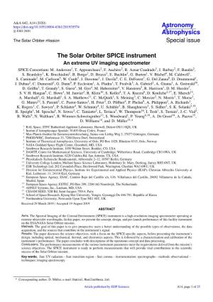 The Solar Orbiter SPICE Instrument an Extreme UV Imaging Spectrometer SPICE Consortium: M