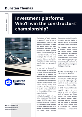 Investment Platforms: Who'll Win the Constructors' Championship?