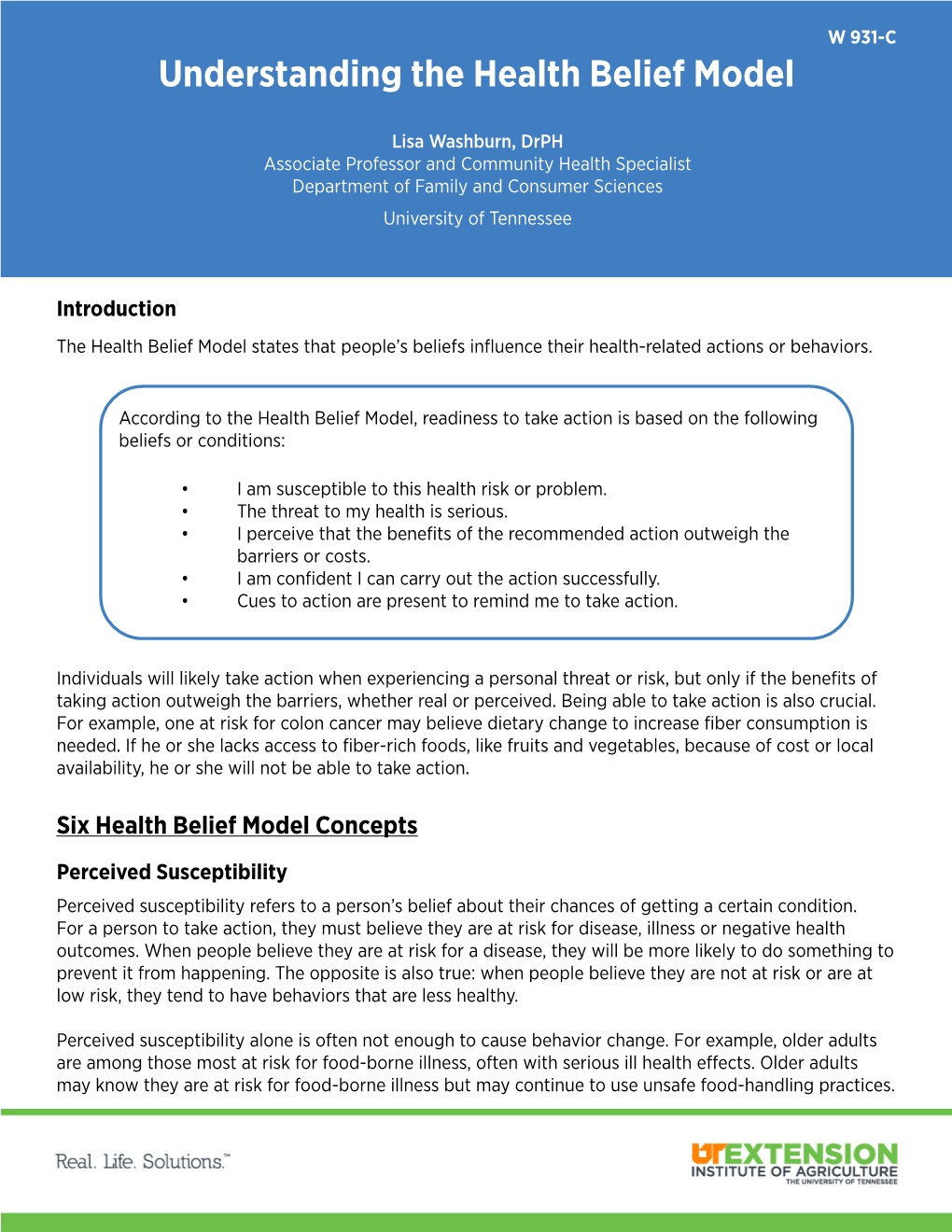 Understanding the Health Belief Model W 931-C