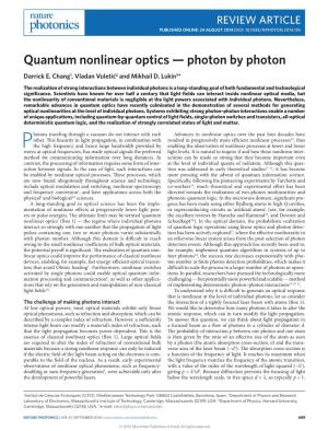 Quantum Nonlinear Optics — Photon by Photon Darrick E