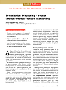 Somatization: Diagnosing It Sooner Through Emotion-Focused Interviewing