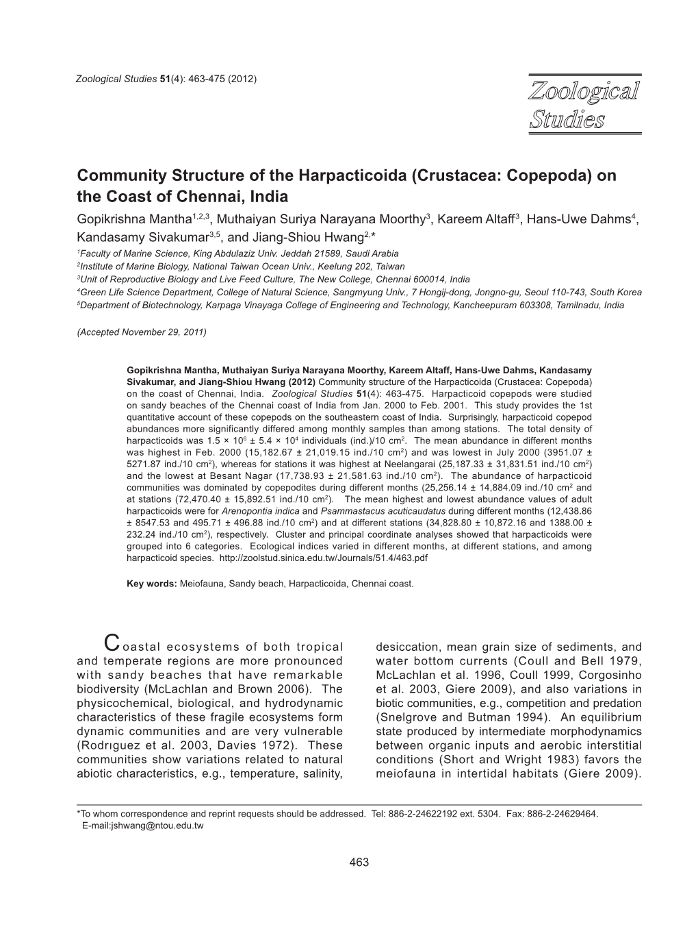 Community Structure of the Harpacticoida