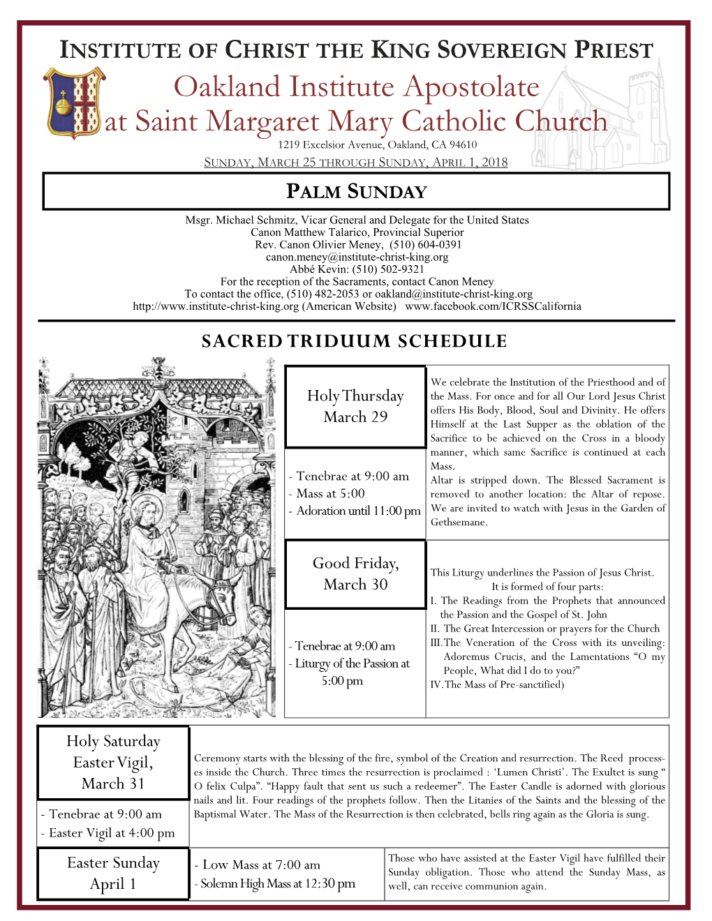 Oakland Institute Apostolate at Saint Margaret Mary Catholic Church