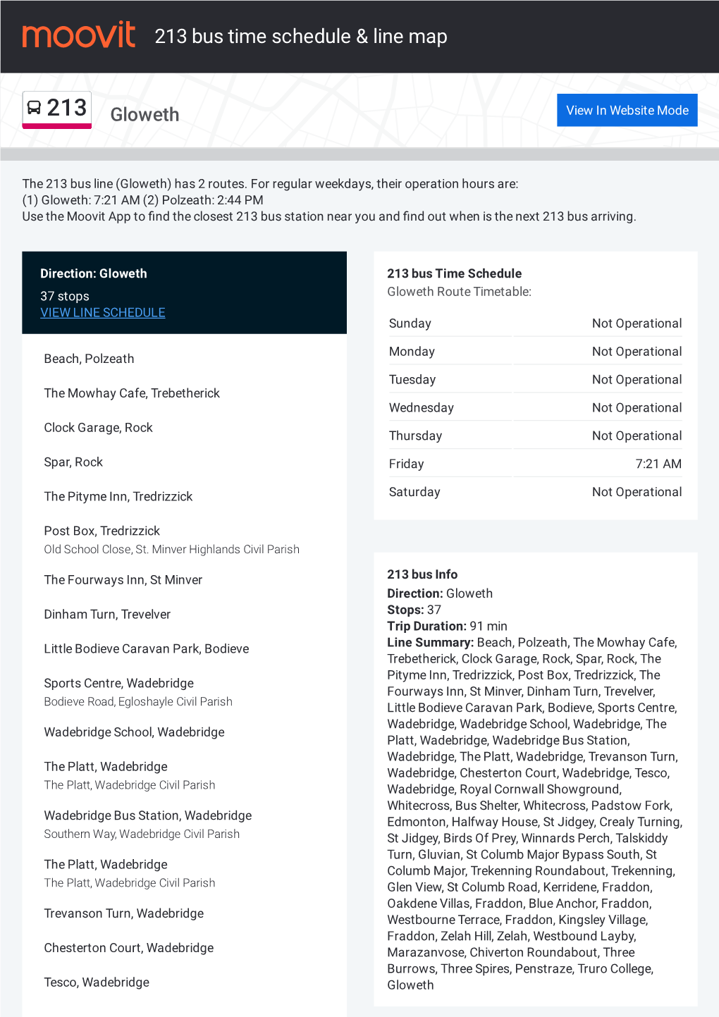 213 Bus Time Schedule & Line Route